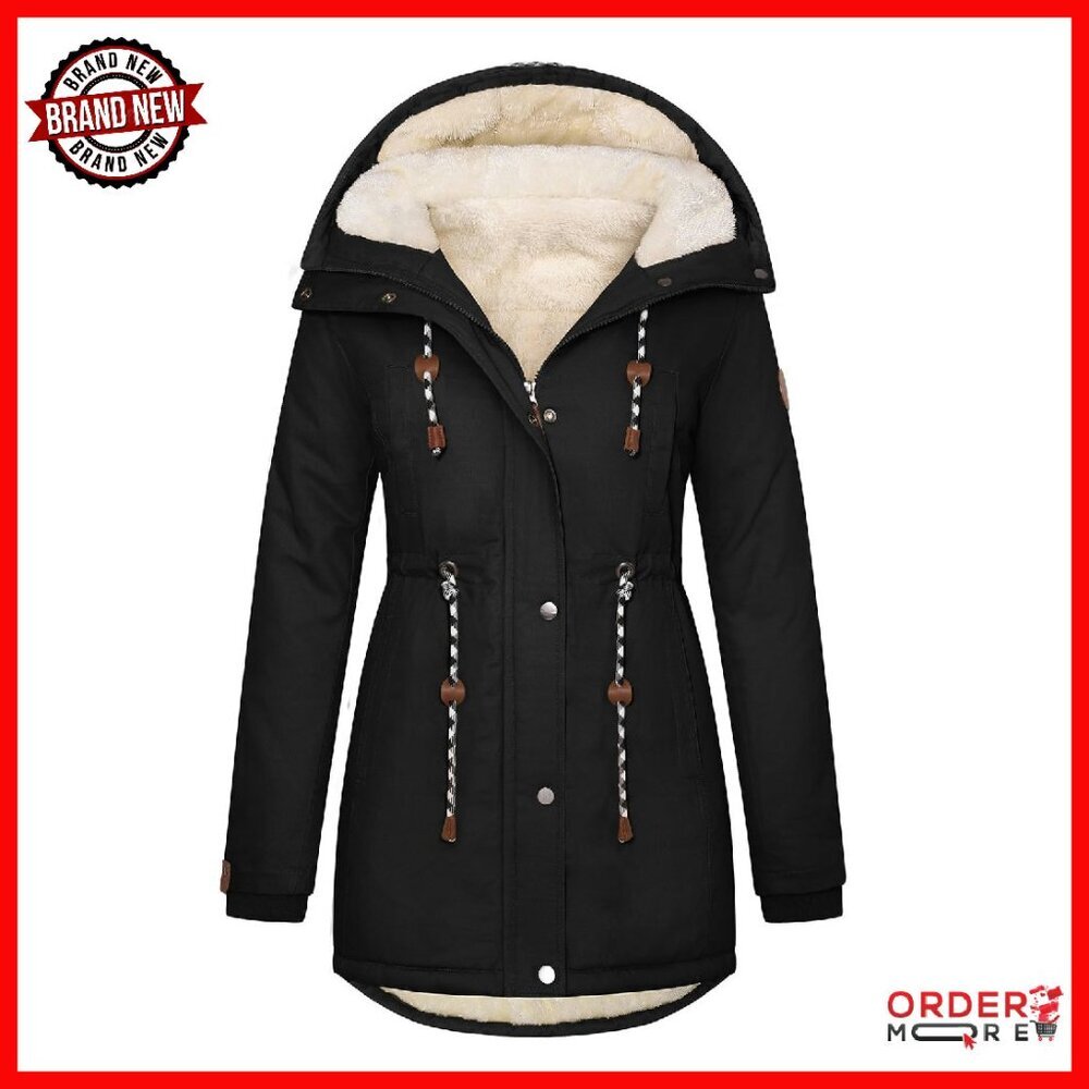 Women's Fleece Lined Winter Jacket Hooded Puffer Parka Warm Thicken Sherpa